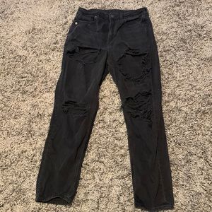 American eagle mom jeans black with rips size 8